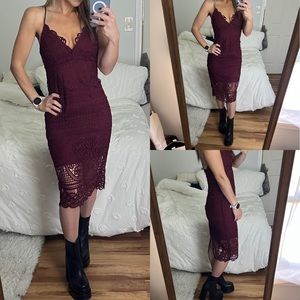 Bardot Burgundy Lace Midi Dress